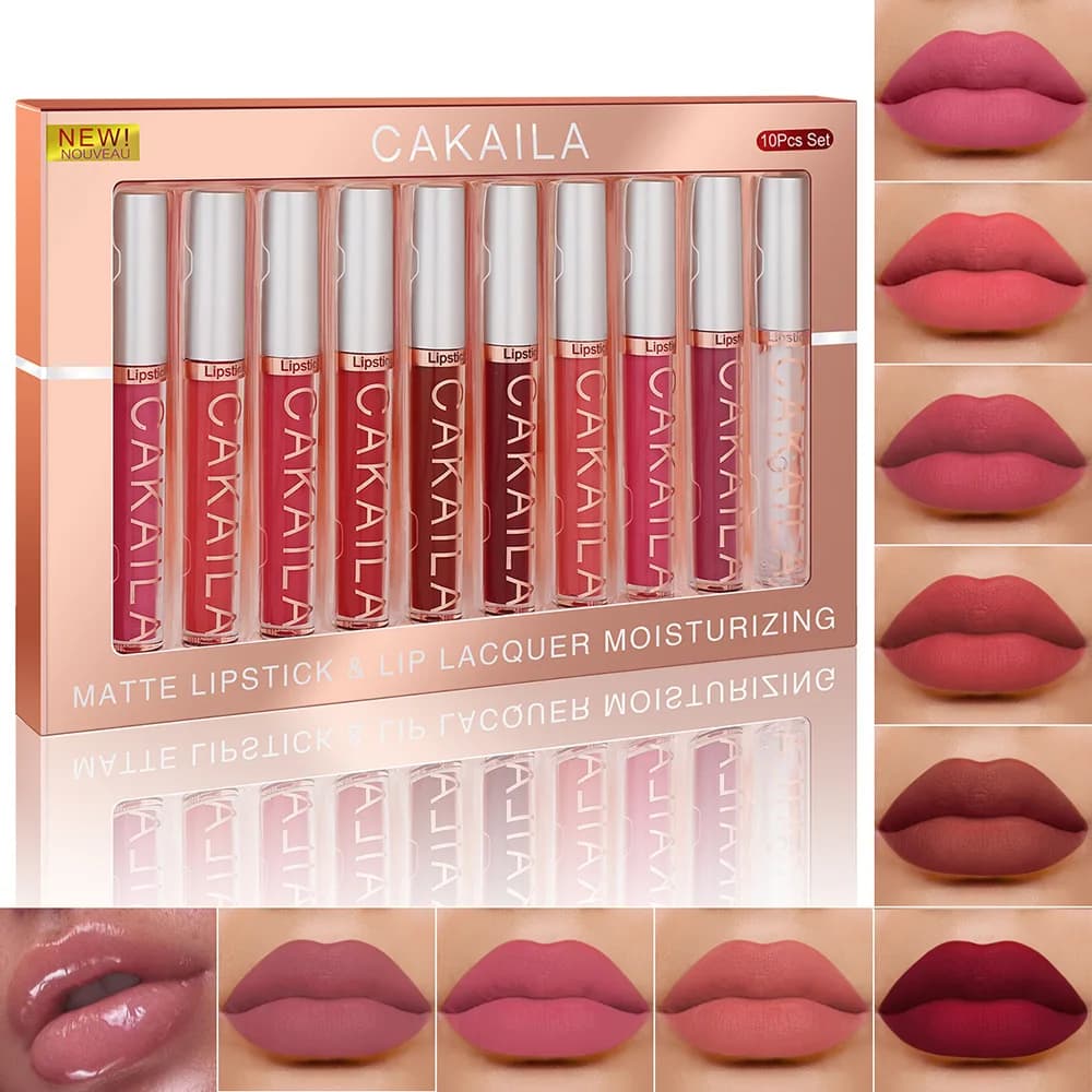 10 pz/set Nude Lip Gloss Rossetto Velluto Opaco Impermeabile Rossetto Liquido A Lunga Durata Donne Lip Umido Tinta