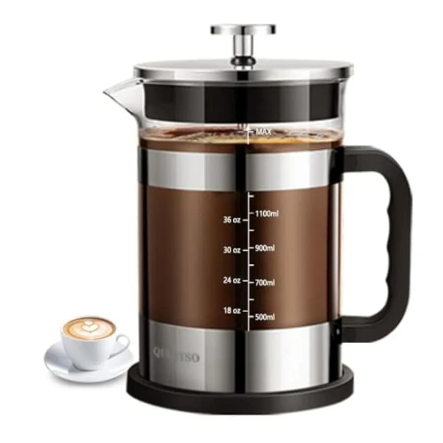 French Coffe Maker Press 51oz 304 Stainless Steel French Press with 4 filters, heat resistant, durable, easy to clean, borosilica
