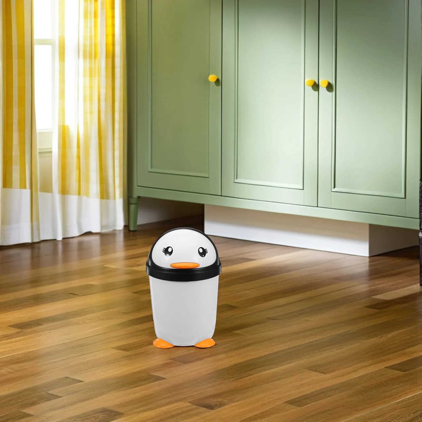 Cestino per Rifiuti a Forma di Pinguino in Plastica con Coperchio Oscillante, Creativo Contenitore per Scrivania, Ufficio, Auto, Camera da Letto, Cucina, Uso Domestico