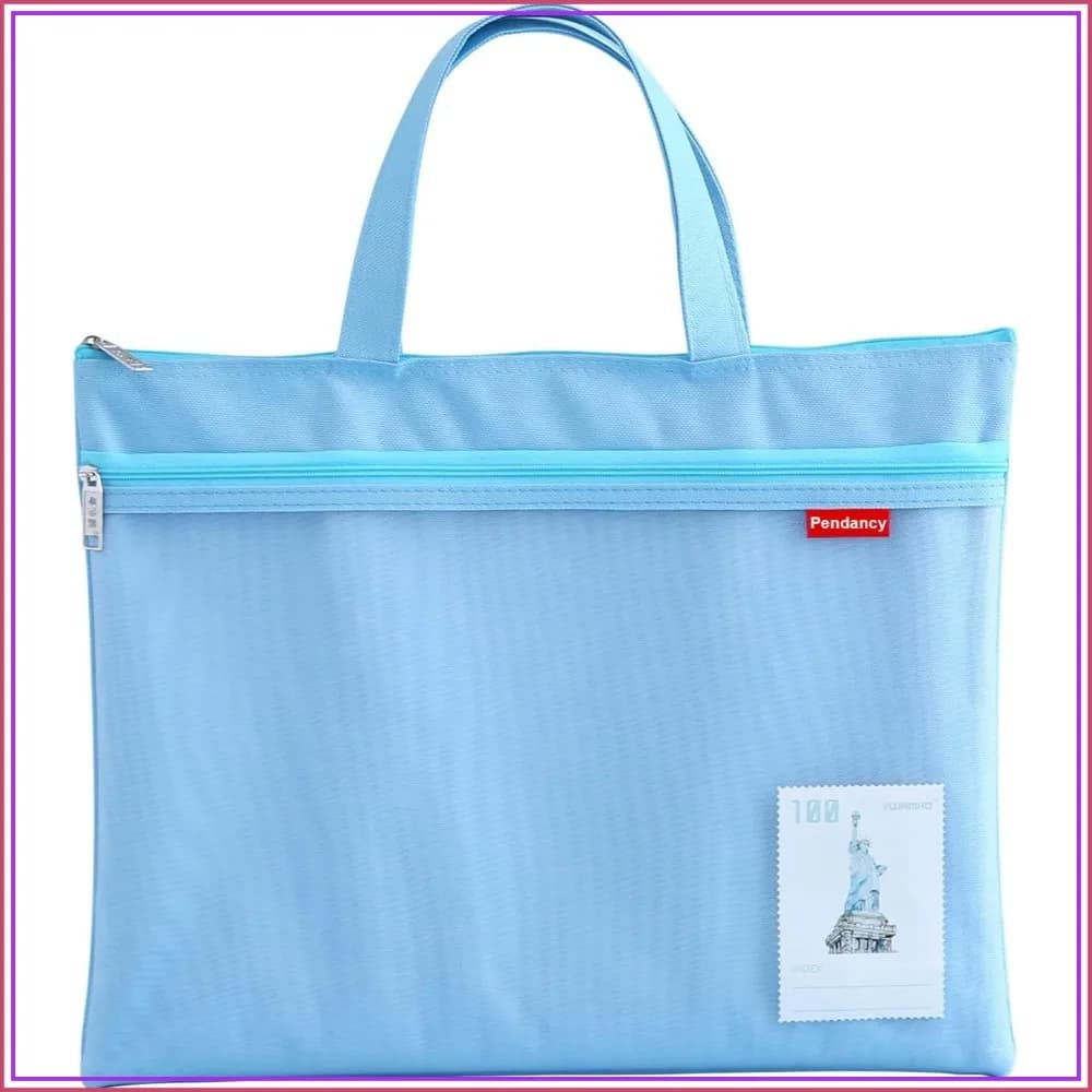 Large Double Pocket Mesh Zipper Pouch, A4 Waterproof File Bag with Handle, Foldable Storage for Travel, Office, Puzzle Projects