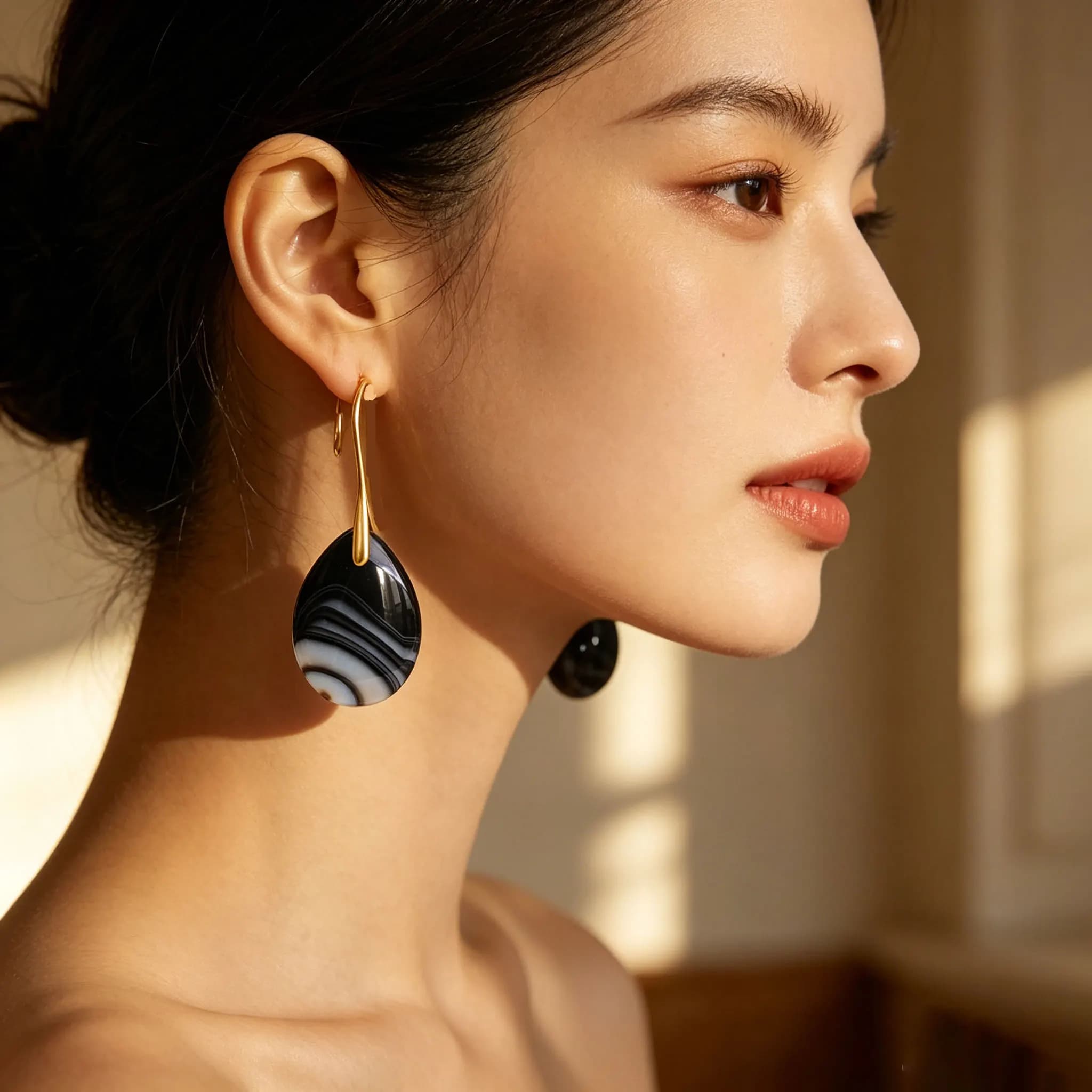 Natural Stone Pendant Women's Teardrop Earrings Elegant Gem Jewelry Creative Gift Black Obsidian Amethyst Rose Quartz Earrings