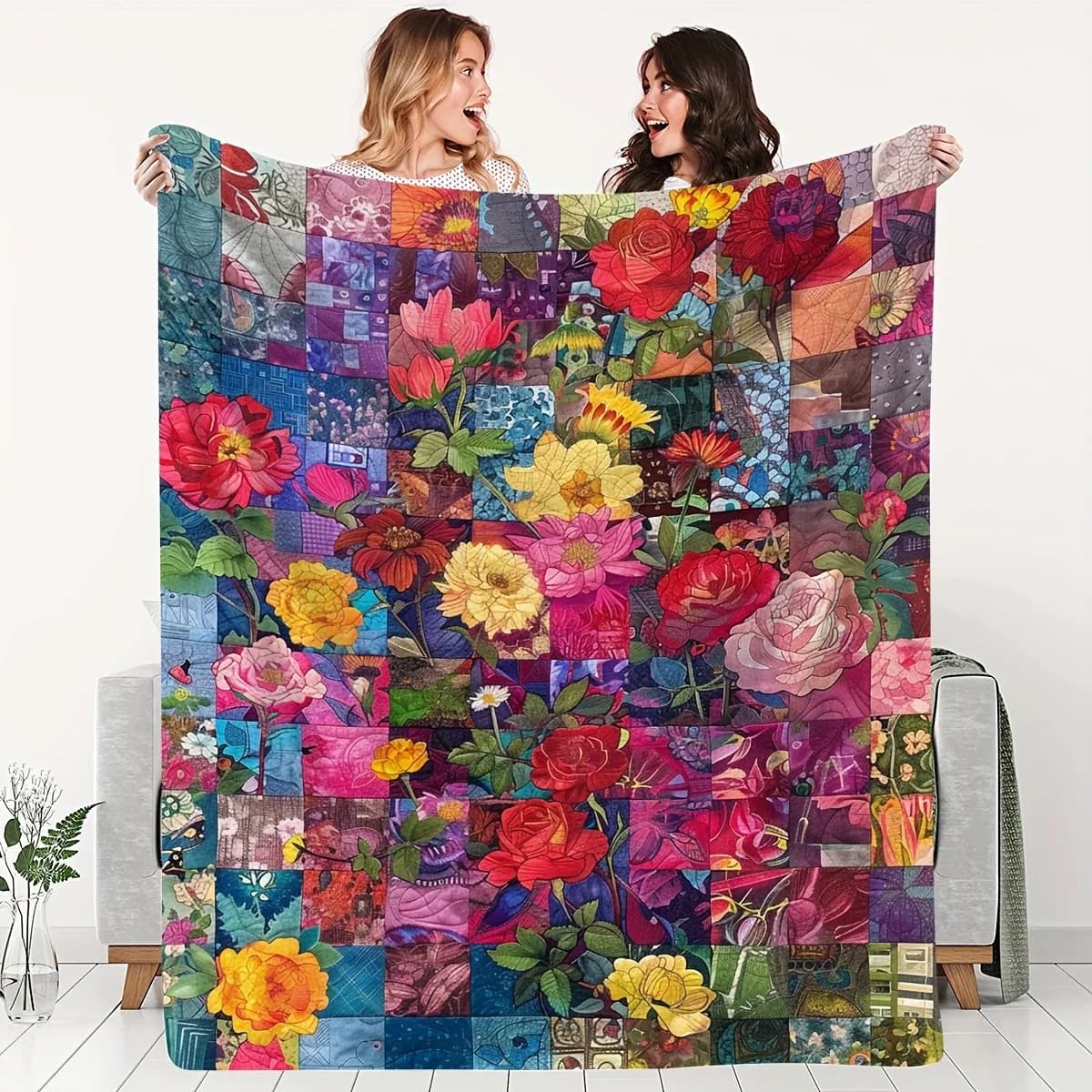 Accogliente coperta in flanella floreale: morbida, calda e versatile per divano/letto/ufficio/viaggio, idea regalo per tutte le stagioni
