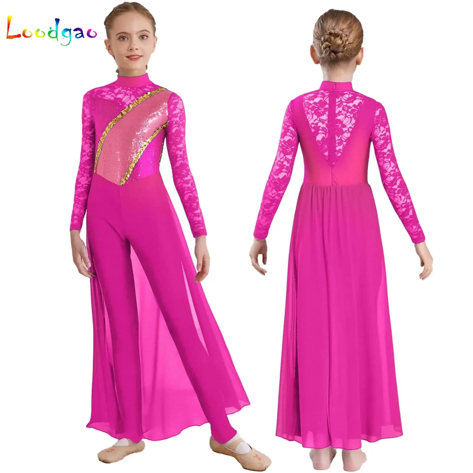 Body per bambina, pattinaggio di figura, performance, gonna, manica lunga, strass, body, ginnastica, balletto, danza, body