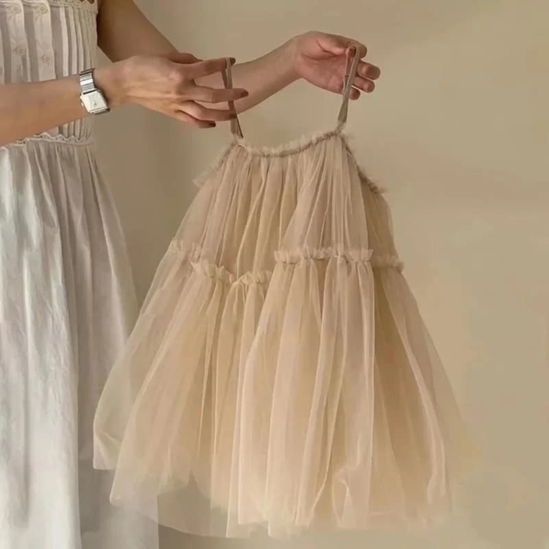 UNITIM Vestito Estivo per Bambine, Abito Senza Maniche in Tulle per Neonate, Vestito a Bolle Tinta Unita per Bambine e Bimbe