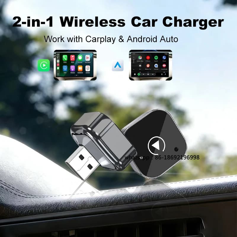 Adattatore Wireless Carplay Android Auto 2 in 1, Mini Box Intelligente Plug and Play, Connessione Automatica WIFI BT per Toyota VW Peugeot MAZDA FORD