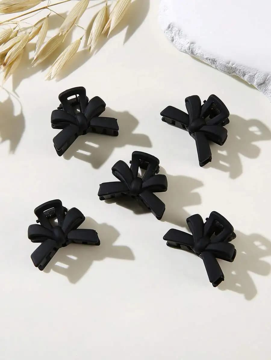 5 fermagli per capelli a forma di fiocco neri opachi per donna, fermagli a becco d'anatra di piccole dimensioni
