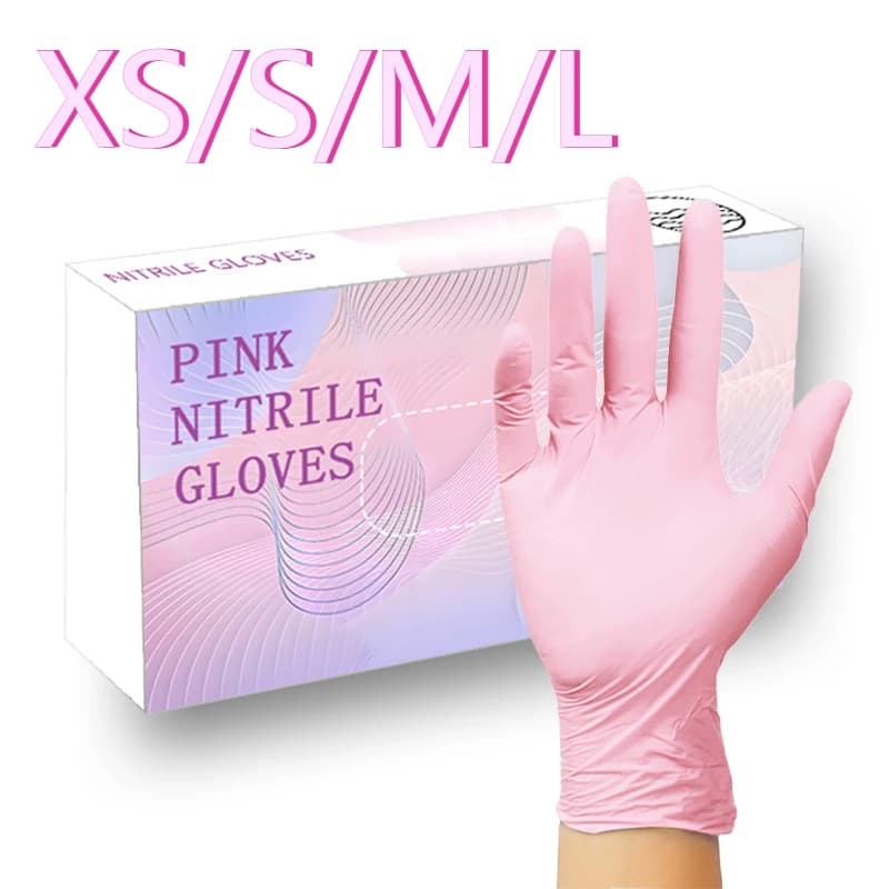 Guanti in Nitrile Rosa Chiaro Monouso 10/20/50/100 Pezzi, Adatti per Pulizie Domestiche, Cucina, Feste e Natale