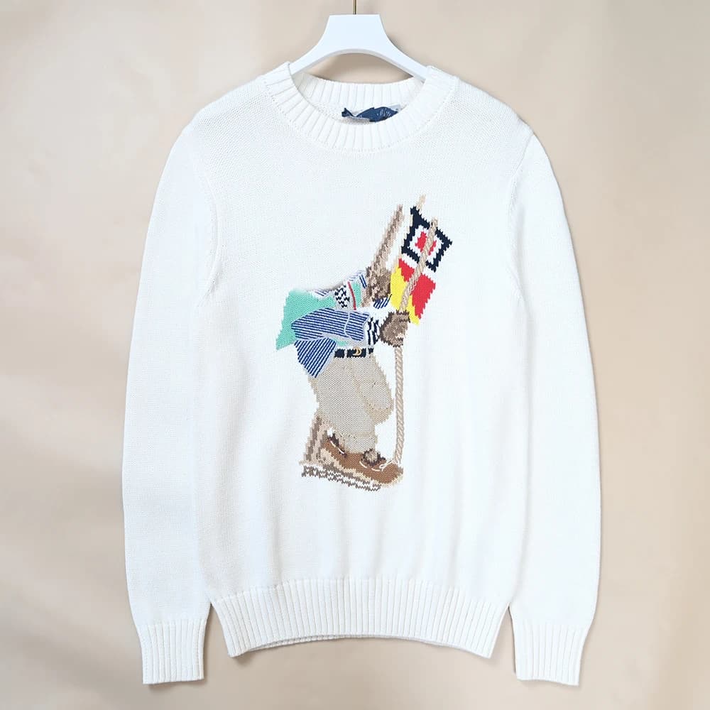 New Women's Knitted Long Sleeve round Neck Sweater Embroidered Cartoon Pattern Thick Needle Cotton Thread Stylish Autumn Top