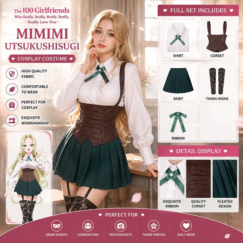 Anime The 100 Girlfriends Who Really Love You Mimimi Utsukushisugi Cosplay Costume Uniform Woman Role Play Halloween Costume