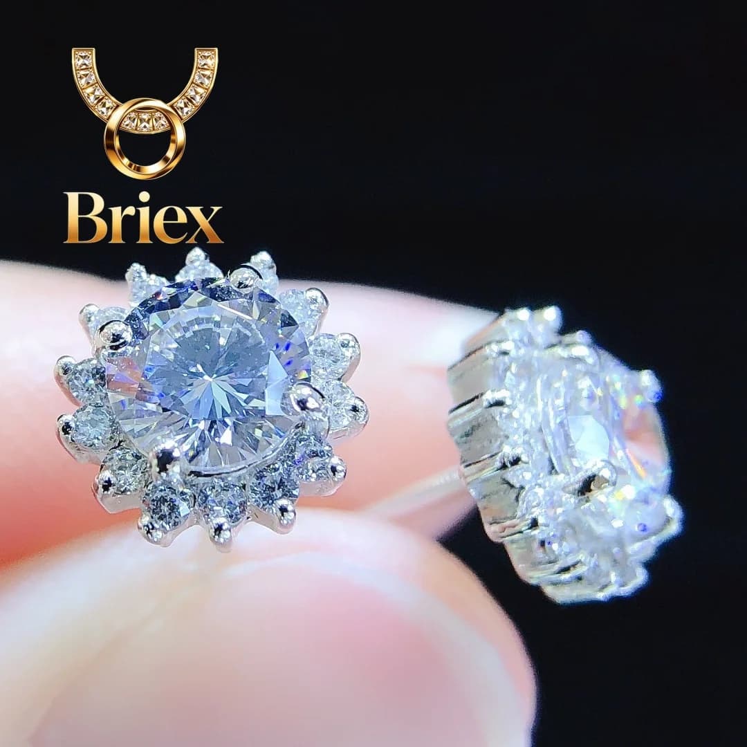Orecchini a lobo Briex Jewelry Starry con moissanite da 0,5-1 carati (ciascuno), colore D, purezza VVS1, diametro 5,0-6,5 mm, in platino PT950, modello E032
