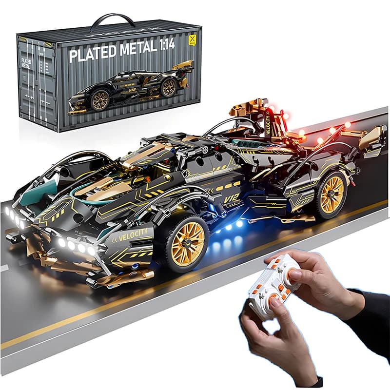 2024 Nero V12 Block Roadster RC Tech Racer 1:14DIY Roadster building block assemblaggio Blocco auto giocattolo regalo di compleanno (1000 + granuli)