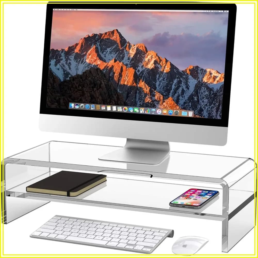 Egchi Acrylic Monitor Stand, 2 Tiers Computer Monitor Riser (20x8x5.5 Inch), Desk Stand for Keyboard Storage & Multi-Media Laptop Printer Screen