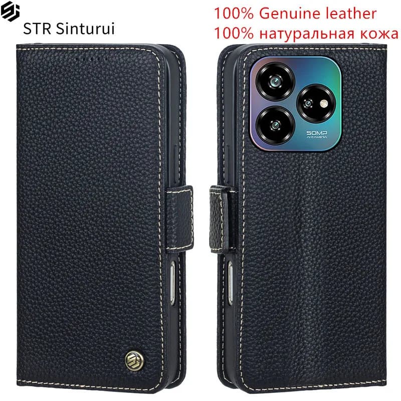 Custodia a portafoglio in vera pelle 100% con grana lychee e slot per carte, antiurto, per ZTE Axon 60 Lite 41 40 30 Ultra Pro