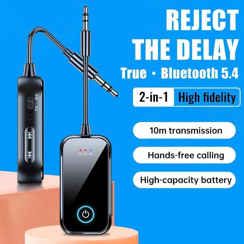Trasmettitore ricevitore audio Bluetooth 5.4 2 IN 1 Adattatore wireless per musica stereo AUX da 3,5 mm con microfono per cuffie TV per auto PC