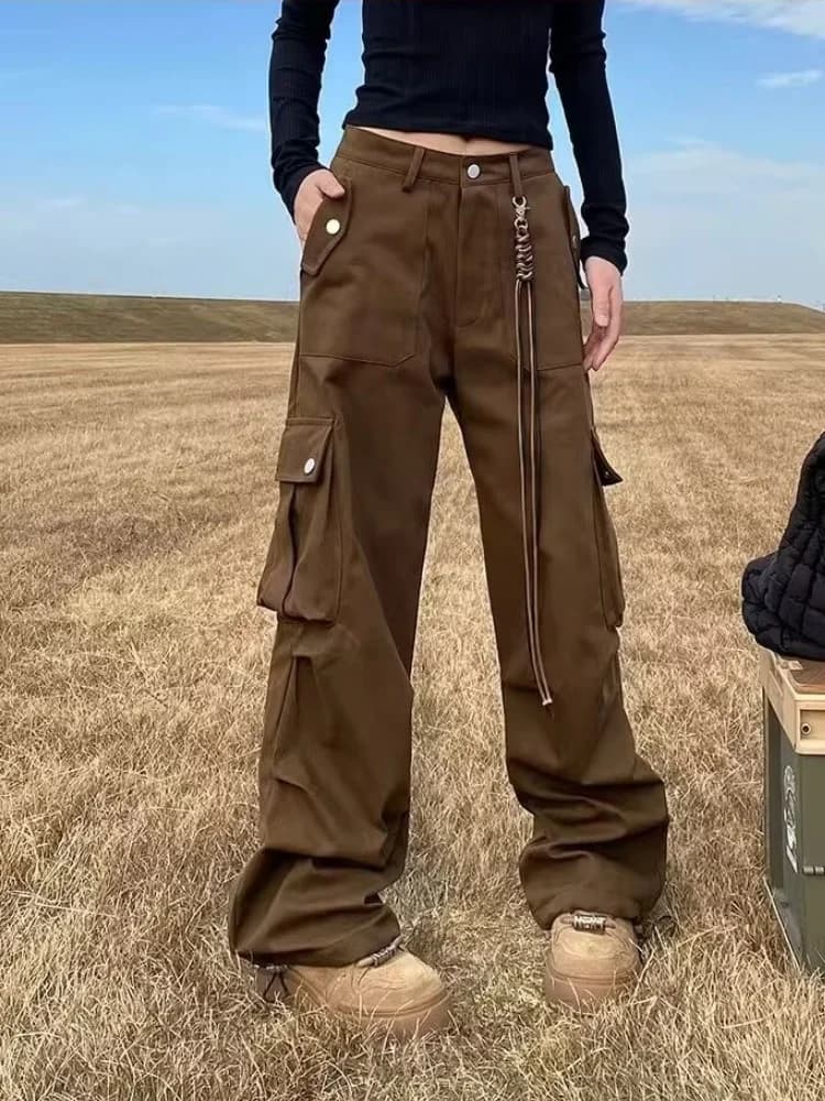 2024 Ropa Y2K Streetwear Multi Tasche Marrone Baggy Cargo Jeans Pantaloni Per Le Donne Vestiti Dritto di Cotone Hip Hop New Lady Pantaloni