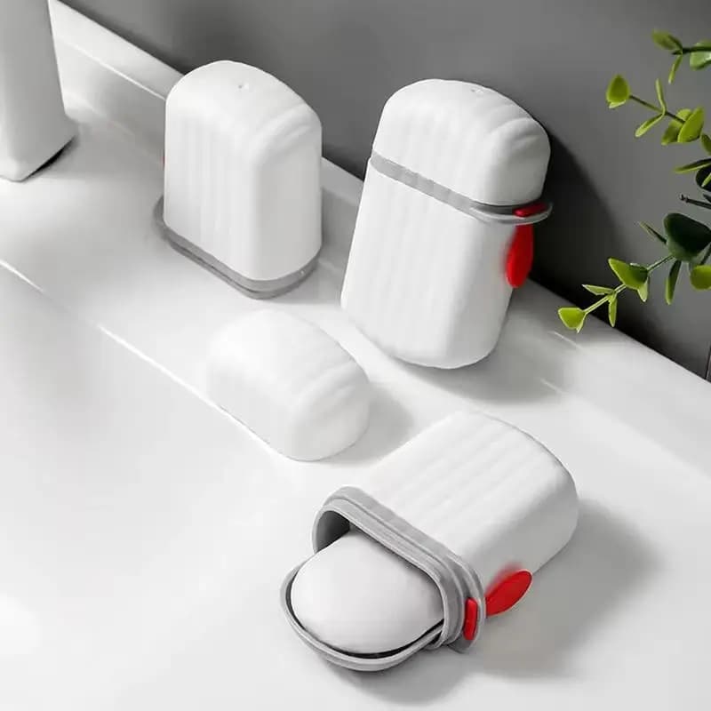Portable travel soap dish with sealed and drainable cover, Small soap container with drainage tray for Camping and Travel