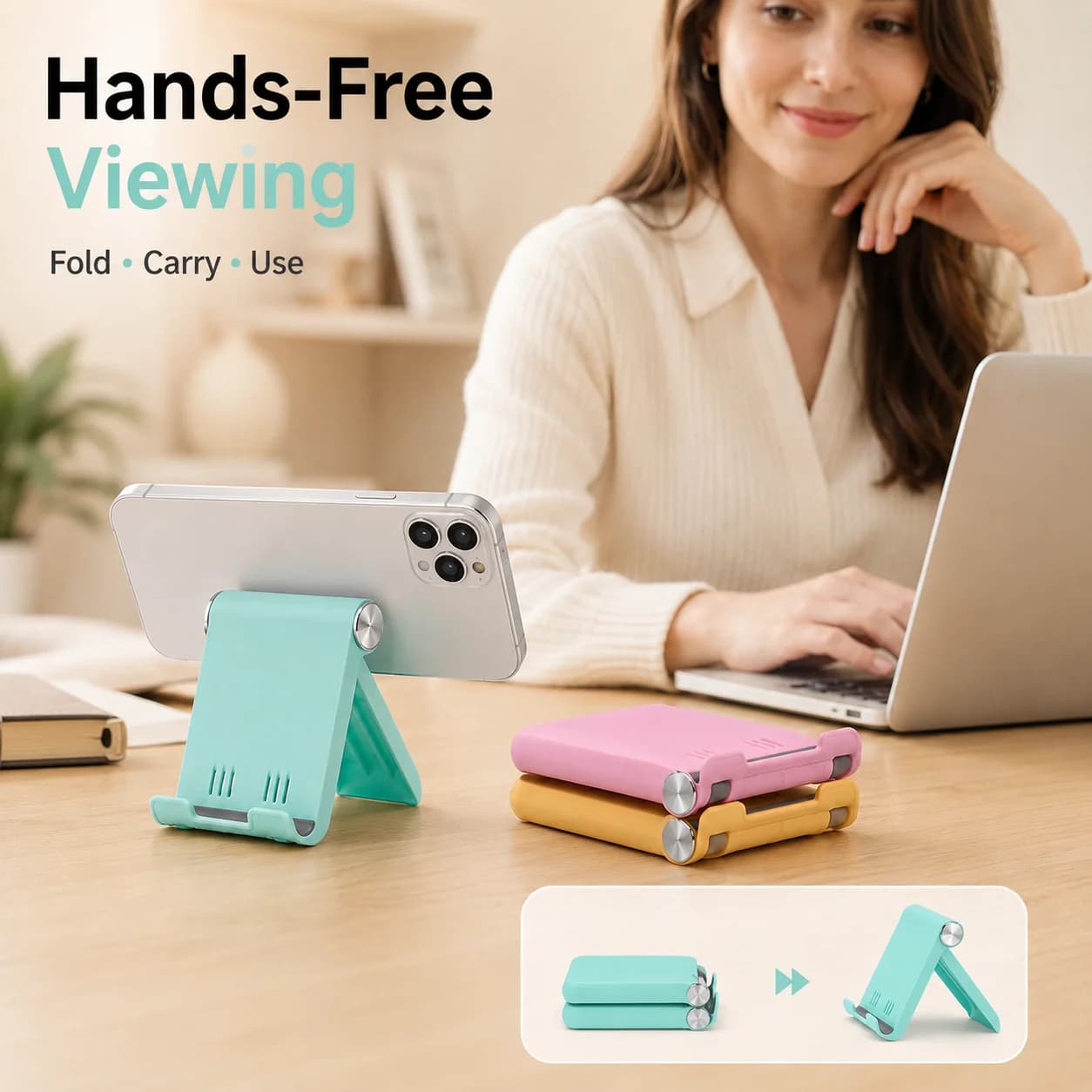 Foldable Phone Tablet Holder Adjustable Desktop Stand Portable Anti Slip Support for Office Travel Home Desk Use