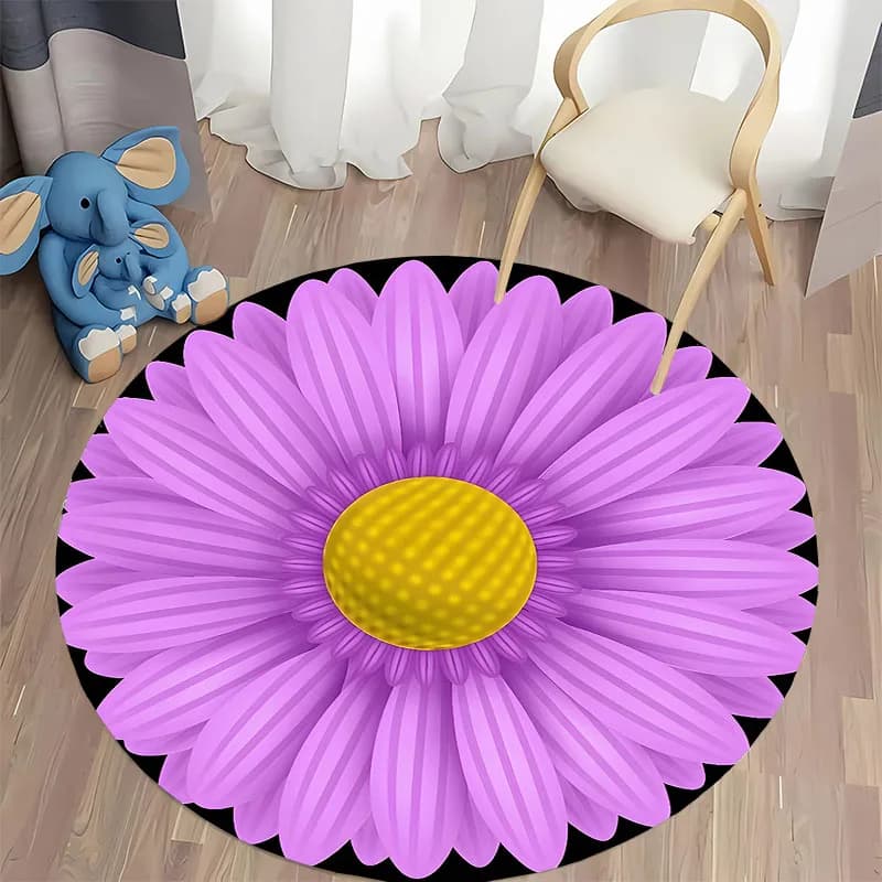 Purple Daisy round carpet for living room furniture, round carpet for home, sofa, bedroom, gift