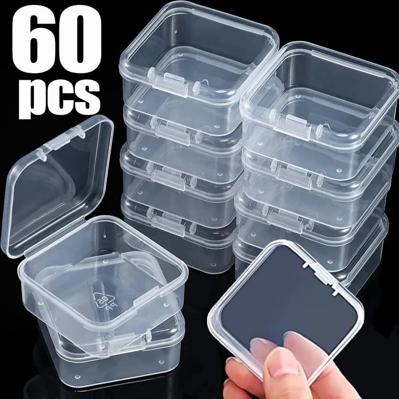 60/6 pcs mini storage box plastic square transparent earrings jewelry packing small square box jewelry organizer