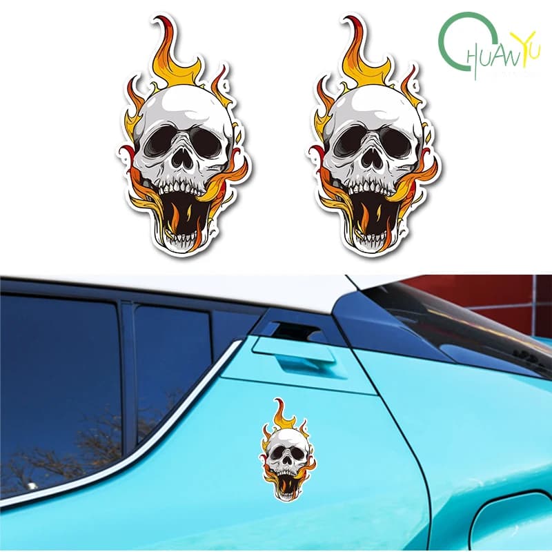 Adesivi per auto, fiamme di teschio cool, adesivi impermeabili in etilene, accessori per auto