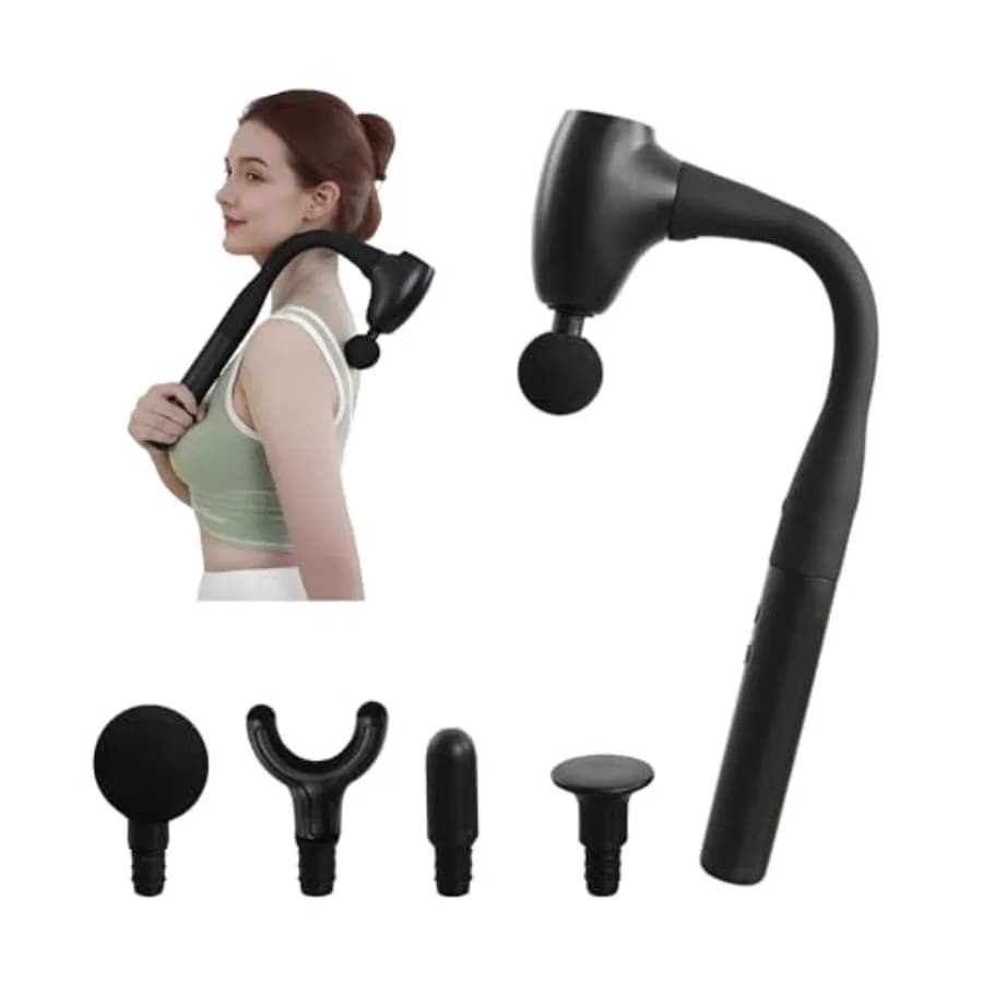 Massage Gun with Extended Handle Upgraded U-Shaped Back Massager Reaches Hard-to-Access Muscles 4 Massage Heads 4 Speed Levels