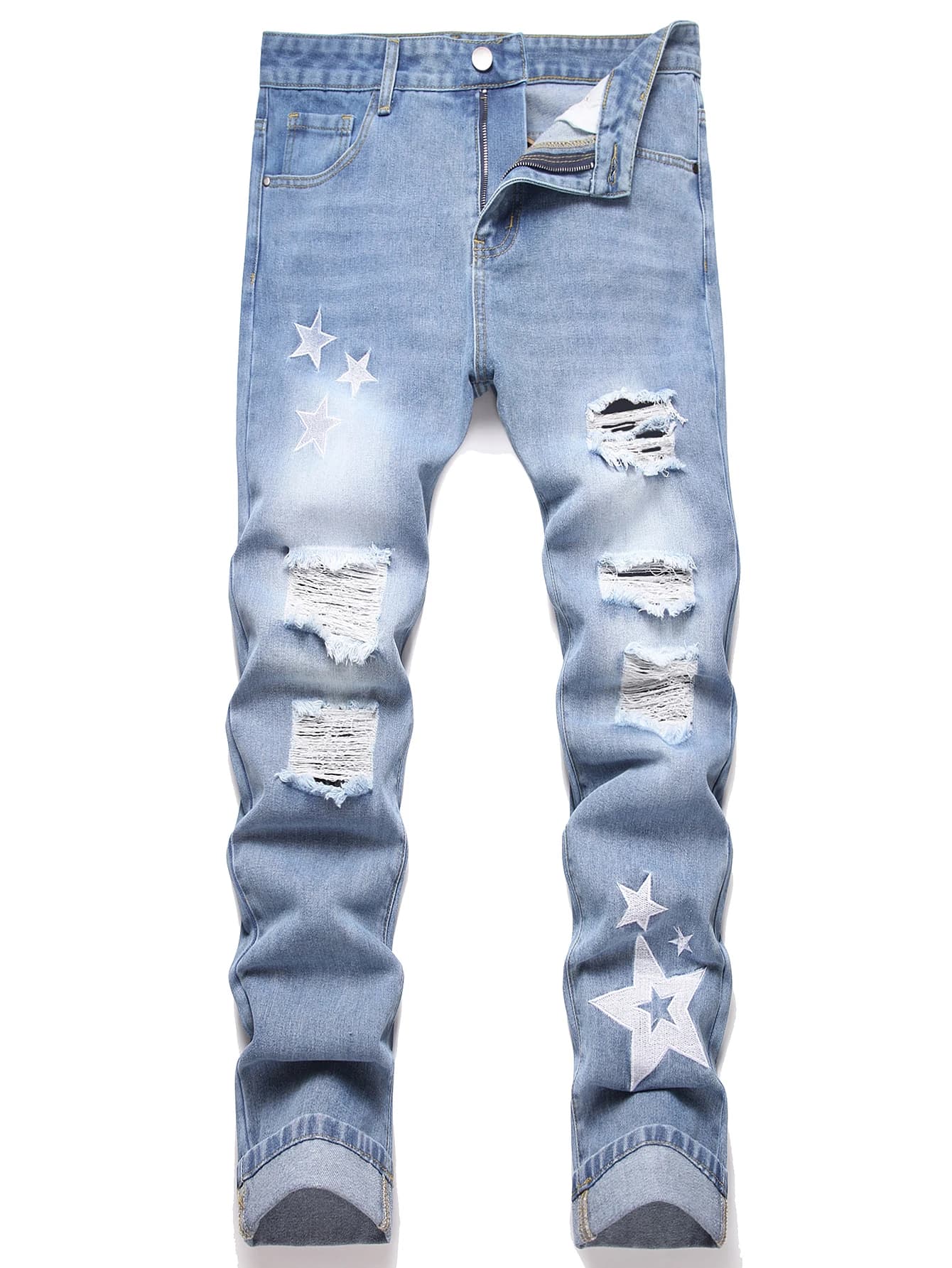 Jeans da uomo Y2K - Rips invecchiati e design a stella ricamata