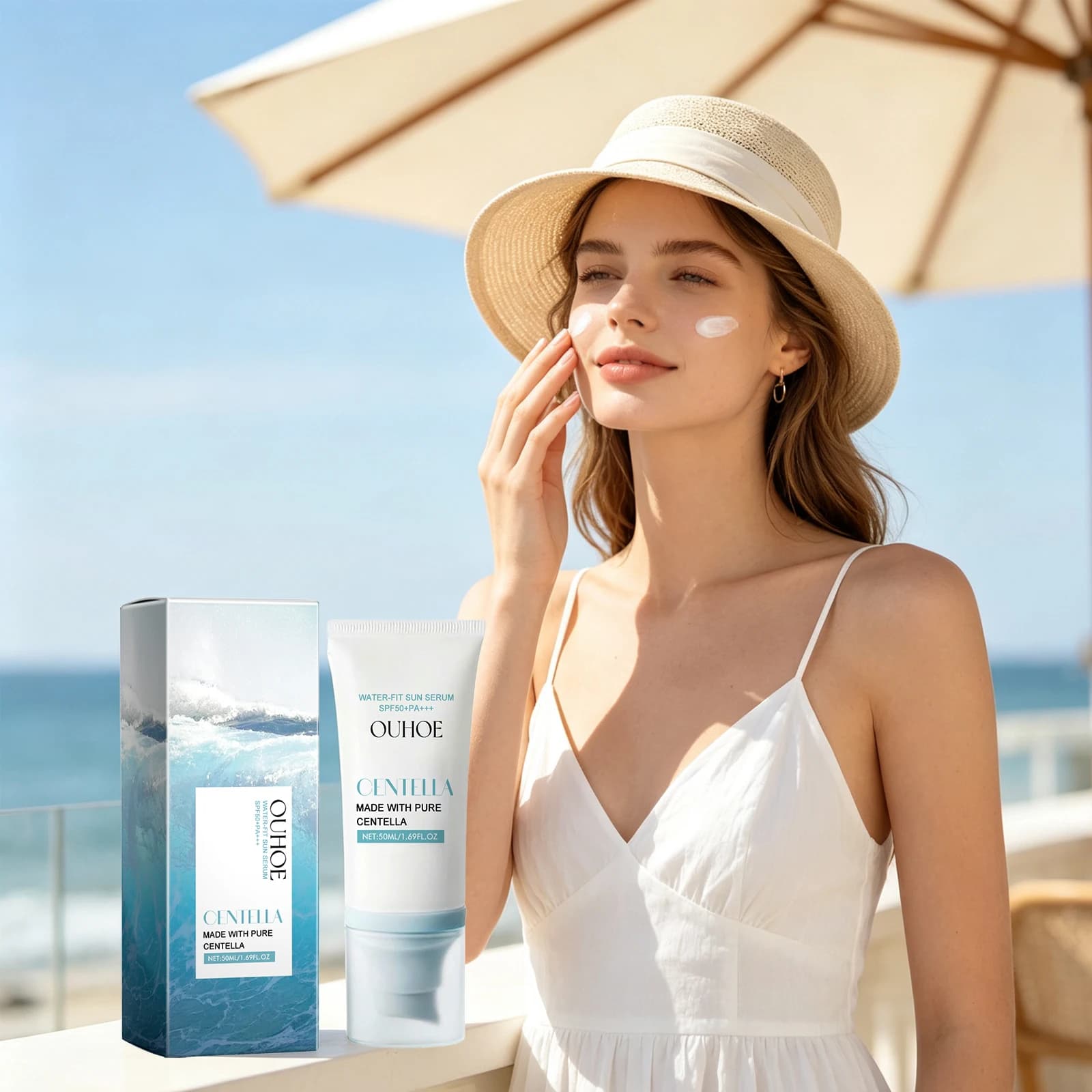 Ouhoe Moisturizing Sunscreen Cream For Face Strong UV Protection Nourish Skin Non Greasy Even Skin Tone Long Last Daily Sun Care