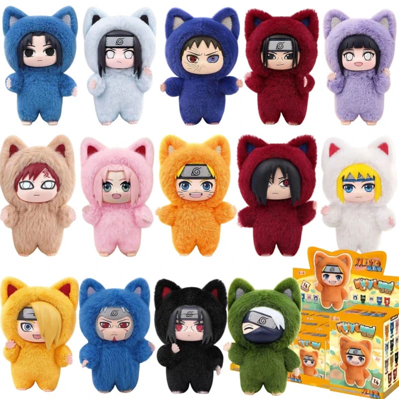 EAKI Naruto Blind Box Plush Doll Cat Ear Costume Uzumaki Naruto Uchiha Sasuke Kakashi Itachi Gaara Stuffed Collectible Figure To