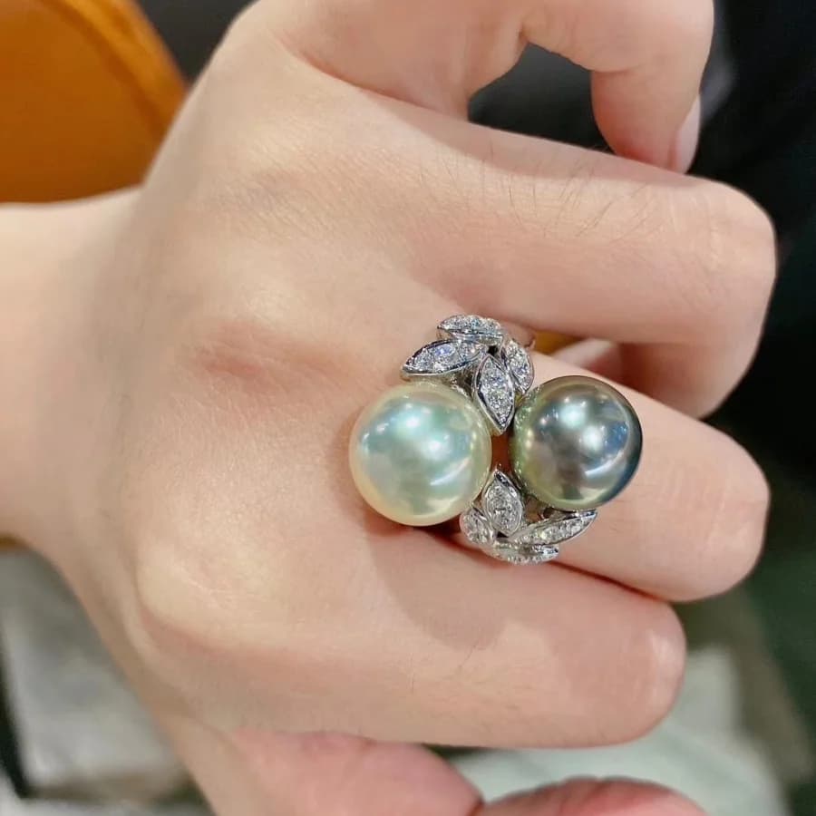 MeiBaPJ 9-10mm Natural Floor Blue Round Beads Fashion Ring FAI 925 Sterling Silver Holder Fine Wedding Jewelry for Women