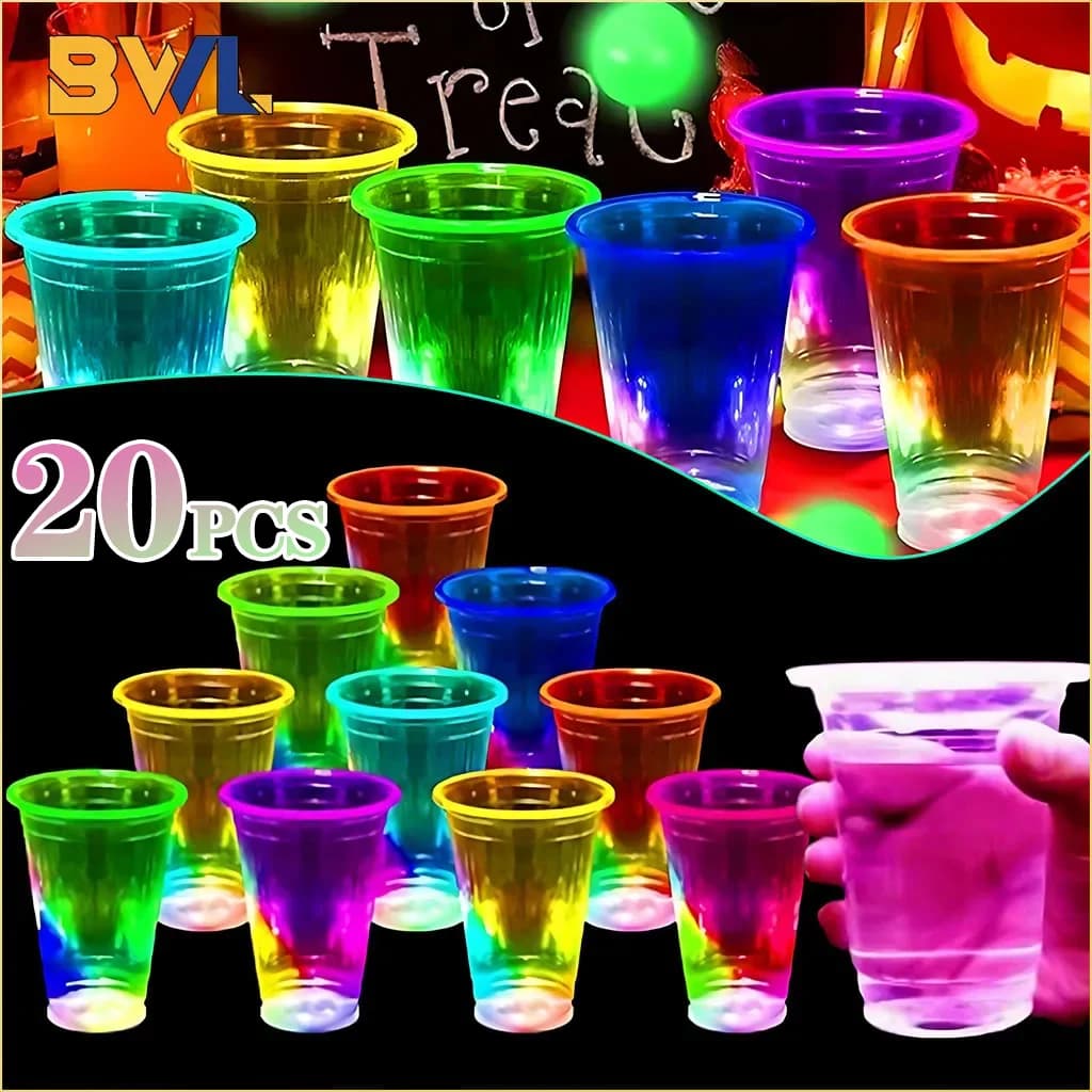20PCS LED Glow Cup for Camping Party Crystal Light Up Barware with 7 Color Changing Modes Cups Neon Party Party Supplies