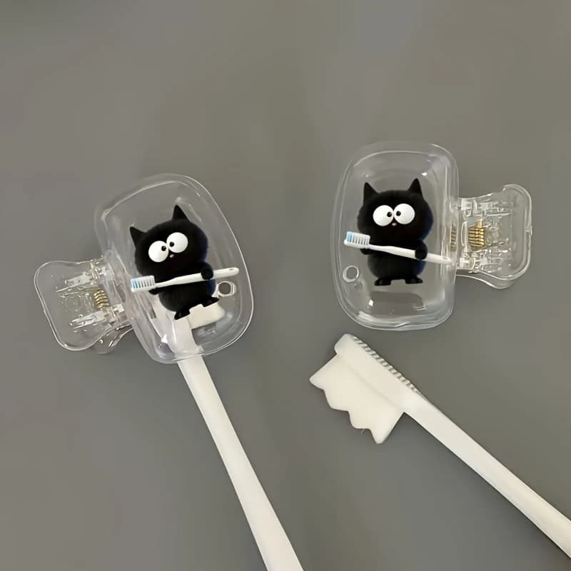 2Pcs Kitten Rose Toothbrush Cover, Portable Storage Holder, Bathroom Accessory for Home & Travel