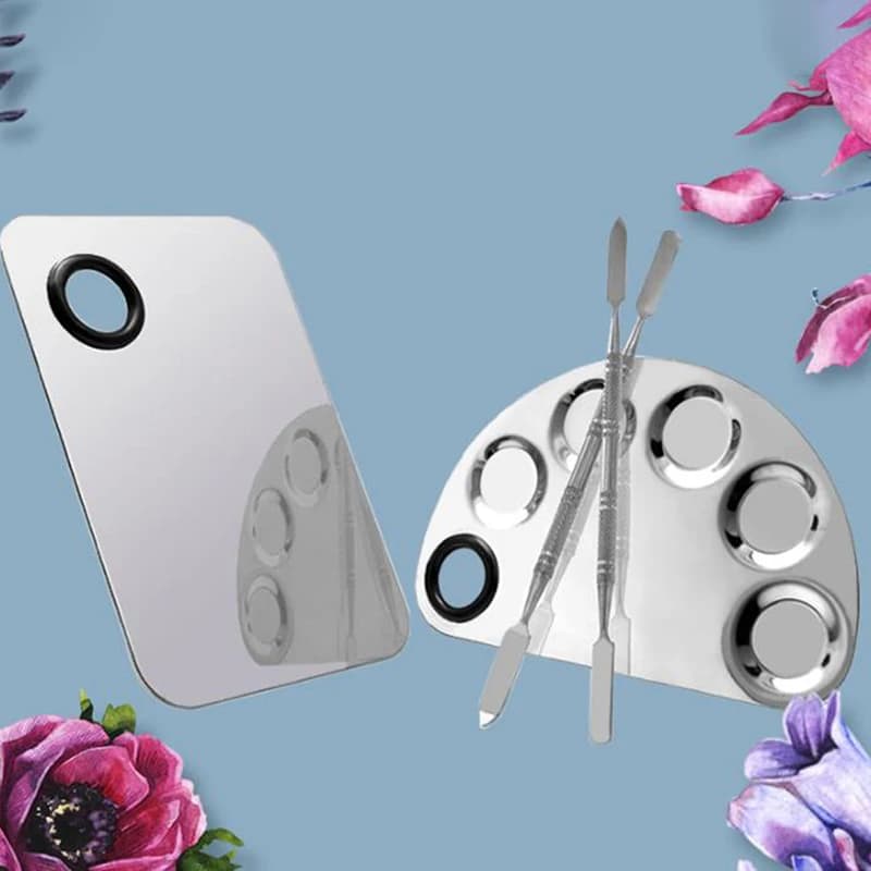 ● Mixer per Trucco in Acciaio Inossidabile, Piastra per Miscelare Smalti per Unghie, Palette per Fondotinta e Ombretti con Spatola, Strumenti di Bellezza