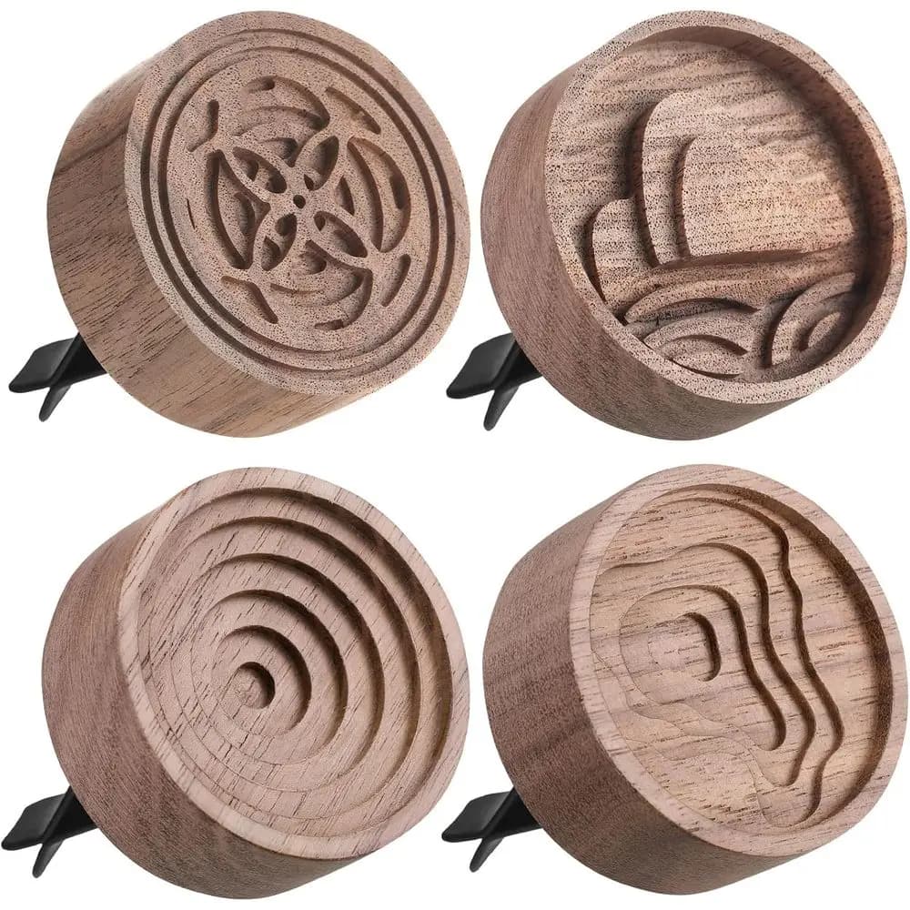 Diffusore di oli essenziali in legno a 4 pezzi con clip per presa d'aria, in legno di noce, ideale per aromaterapia, regali invernali, casa, ufficio, yoga e altro.
