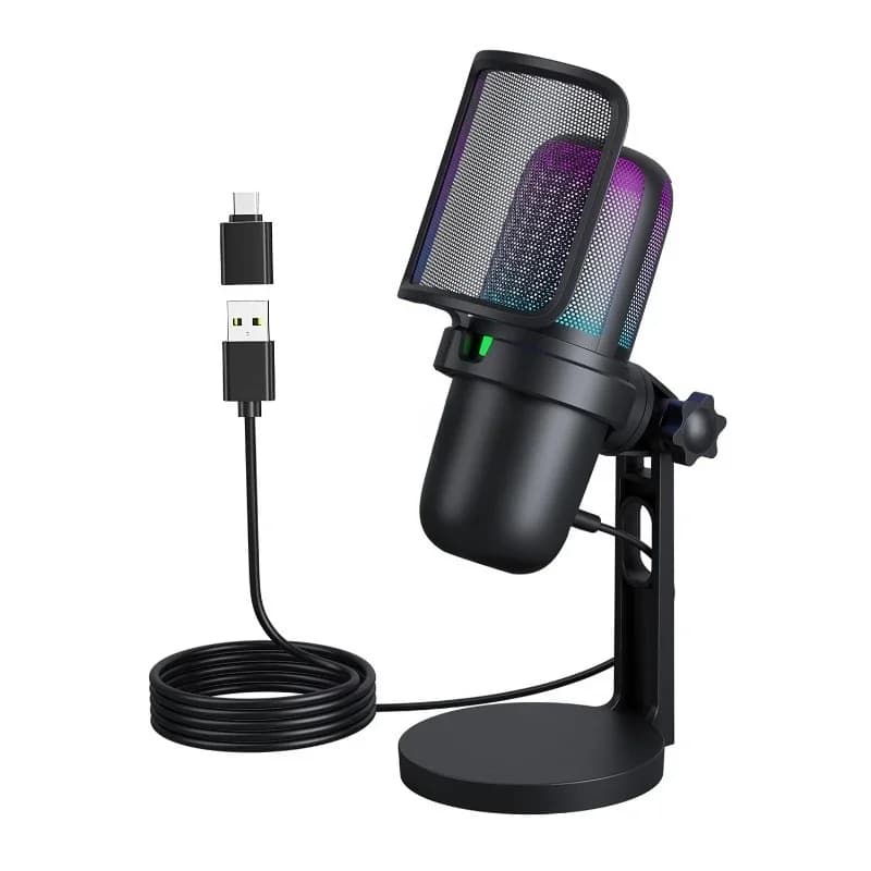 Microfono a Condensatore USB RGB per Registrazione in Studio, Trasmissione e Streaming Live di Giochi