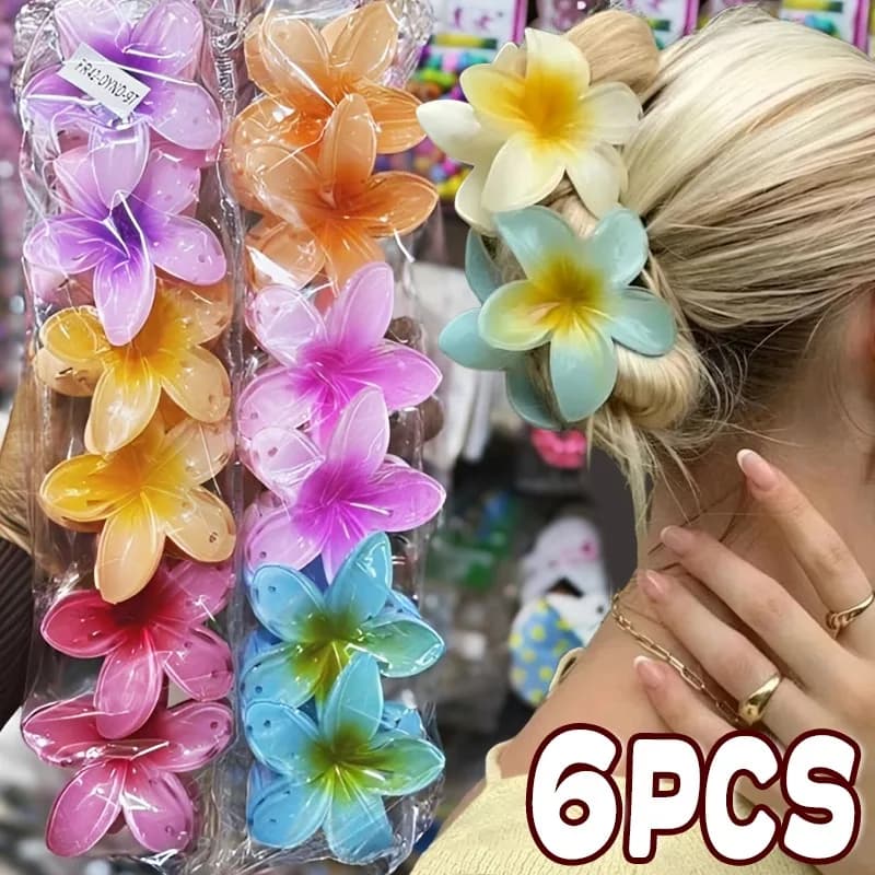1/6pcs Gradient Acrylic Hair Clip Duckbill Hawaii Summer Elegant Floral Women Girls Hair Accessories Tropical Flower Claw Clip