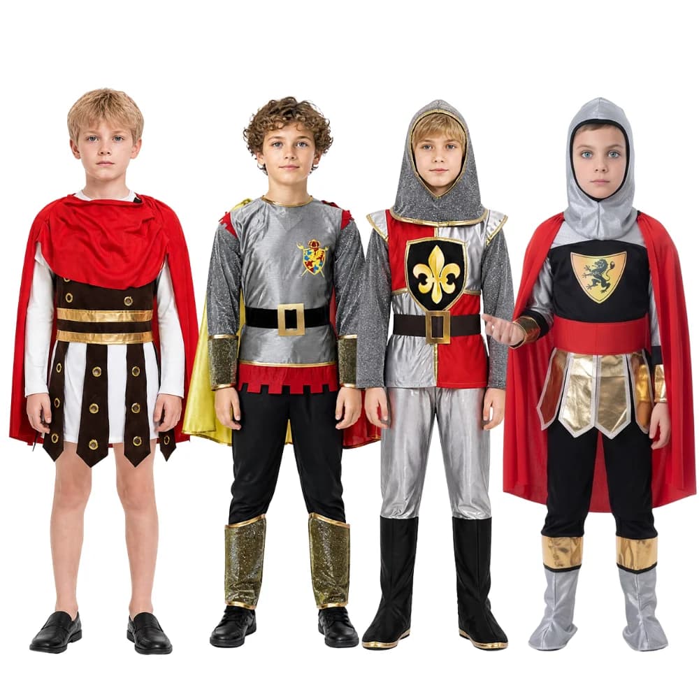 Halloween Medieval Greek Roman Warrior Gladiator Costume Boys Knight Cosplay Carnival Party Fancy Dress Include Cape Belt