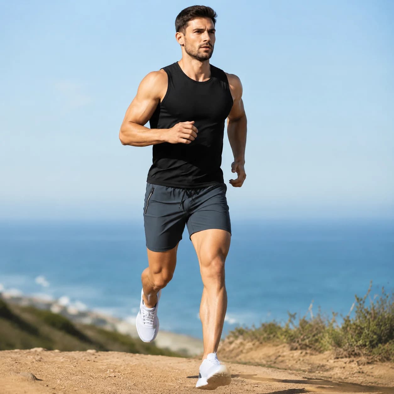Man's Lightweight Fitness Running Shorts Quick Dry Water-Resistant Belt Loops Elastic Waist Durable Polyester for Hiking Fishing
