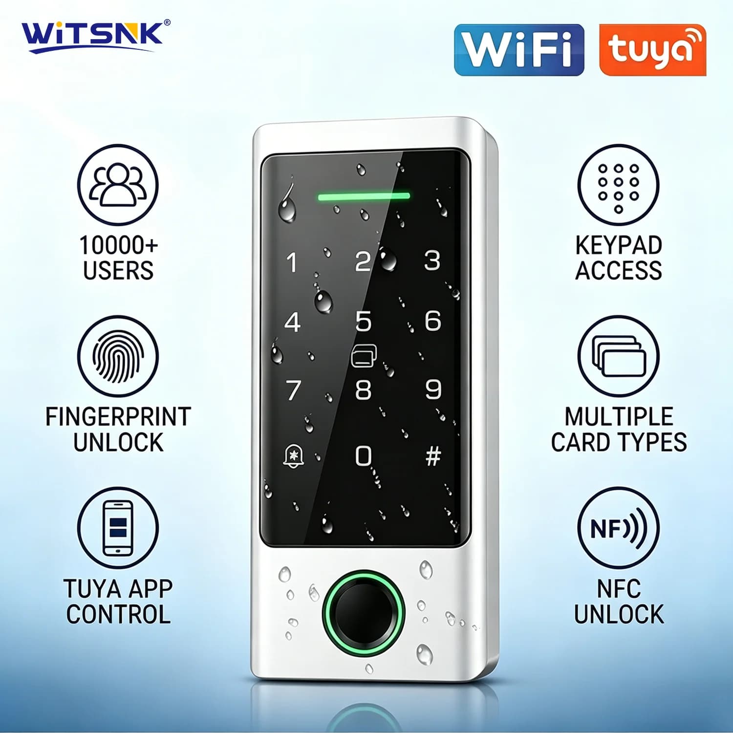 Sistema di Controllo Accessi con Impronta Digitale Tuya WiFi, Serratura Intelligente NFC Impermeabile IP68, Lettore di Schede RFID a Doppia Frequenza con Tastierino