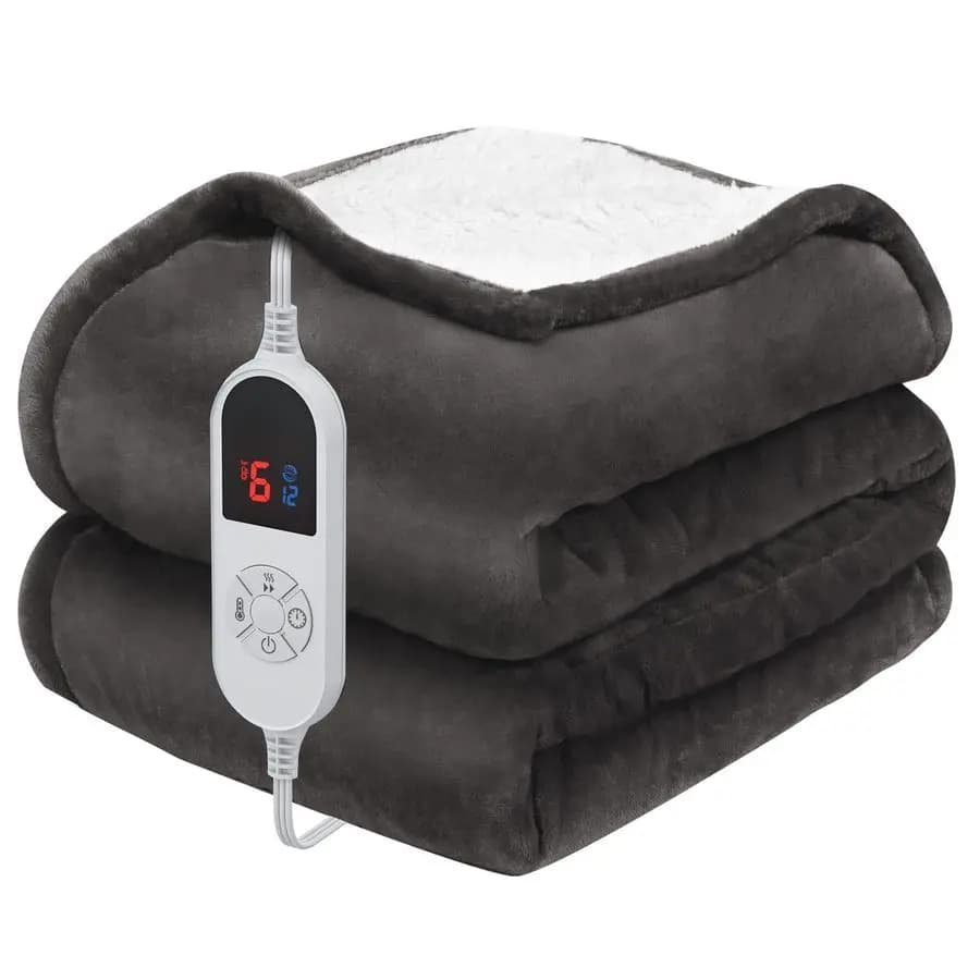 Coperta elettrica 50 x 60, con 12 impostazioni temporizzate e 6 livelli di riscaldamento, protezione dal surriscaldamento, in flanella Sherpa Super Co