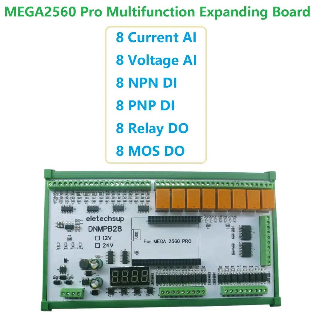 12V 24V MEGA2560 Pro Simple PLC IO Board 16AI-16DI-16DO 4-20MA 0-10V Current Voltage Dry Wet Contact MOS RS485 Relay for Arduino