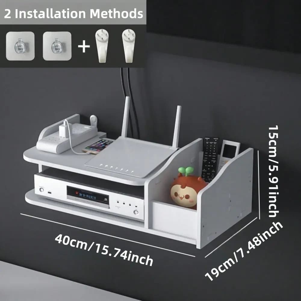 Wall Mount Wifi Router Storage Bracket With Dvd Media Projector Shelf For Living Room Organizer, Hollow Out, Cable Management