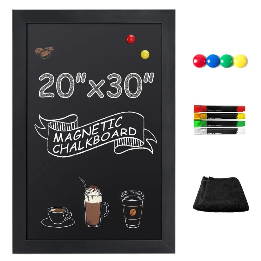 Lavagna Magnetica con Scritte 20 x 30 cm, Cornice Nera in Legno Massello, Decorazione da Parete, Bacheca per Casa, Cucina, Ufficio, Ristorante