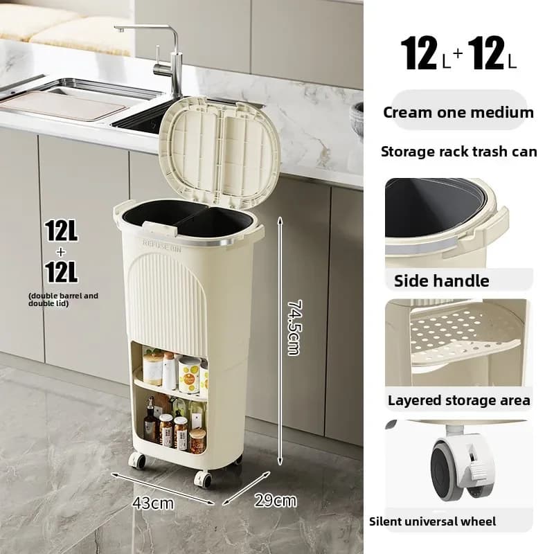 Exquisite Minimalist Kitchen Trash Can Double-layer Large-capacity Wet And Dry Separation Rack Trash Can