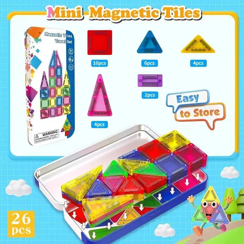 26/37/42 pezzi blocchi magnetici piastrelle magnetiche di dimensioni mini con scatola di ferro portatile giocattoli magnetici educativi per regalo per bambini