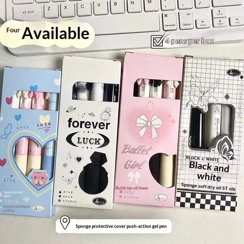 📚 4pcs Cute Retractable Pens Cartoon Gel Pens Pens Soft Grip Pens 0.5mm Black Ink Pen Aesthetic Pens Kawaii Office School Pens
