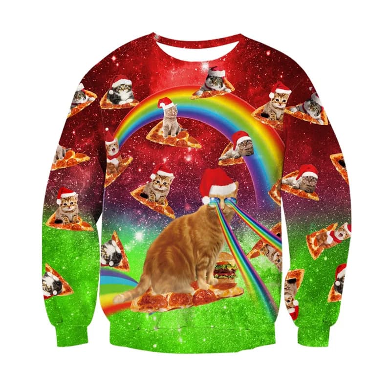 Ugly Christmas sweater for men and women 3D printed fun Christmas sportswear round neck long sleeved pullover oversized top