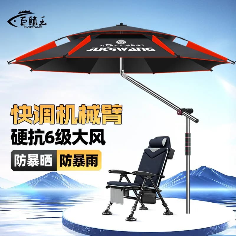 Fishing Umbrella Manual Open Oxford Fabric Canopy Black Coated