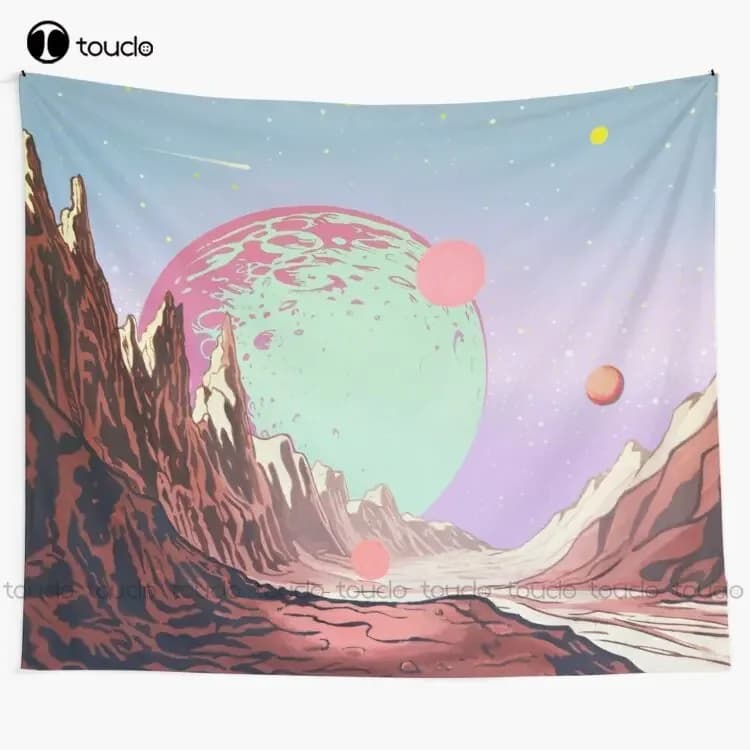Green Moon Cultura pop Paesaggio a colori pop Arazzo comico Bellissimo arazzo da parete Coperta Arazzo Camera da letto Decorazione copriletto