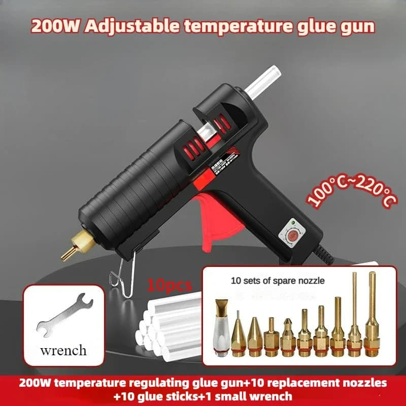 Pistola per colla a caldo Temperatura regolabile da 11 mm con ugello, pistola professionale in silicone da 200 W nera/gialla, manutenzione elettronica domestica fai da te