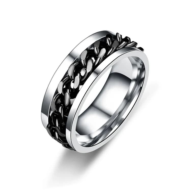 Titanium Steel Rotatable Spinner Chain Ring Unisex, Multifunctional Decompression Fidget Ring with Bottle Opener Function, Stress Relief Fashion Jewelry Gift for Men Women